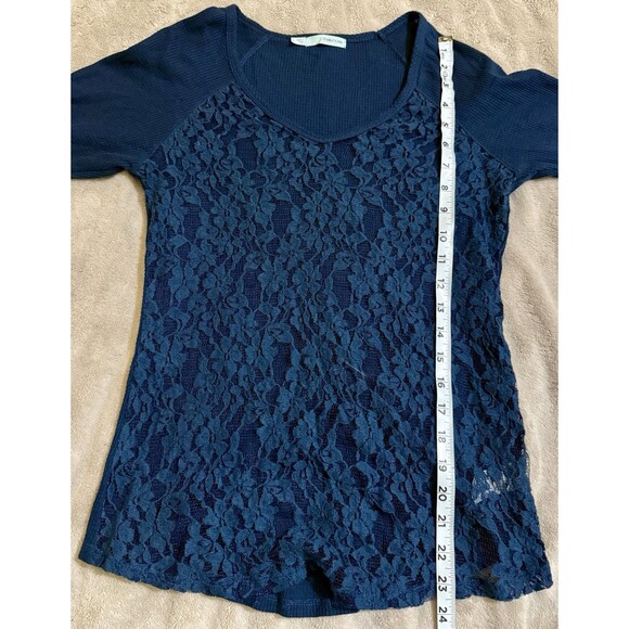 Maurices Size 2XL Navy Blue Lace Front Thermal Long Sleeve Tee plus sz women's - Picture 3 of 8